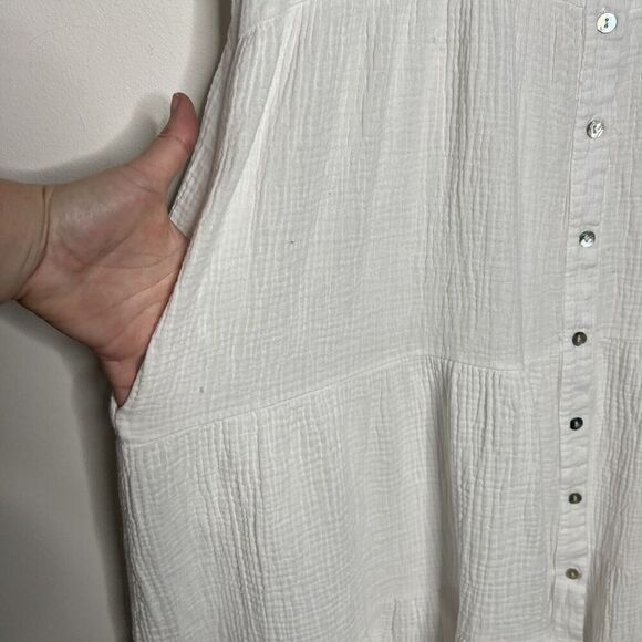 Petal & Pup Gauzy Tiered Button Front Midi Dress Size 6 Pockets Flowy Lagenlook - Picture 8 of 11